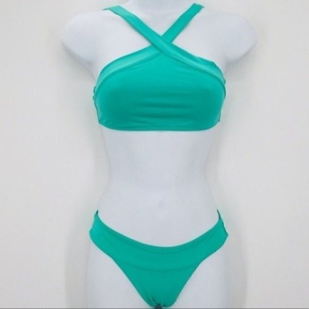LSpace green two piece set bikini halter XS TP BoxA